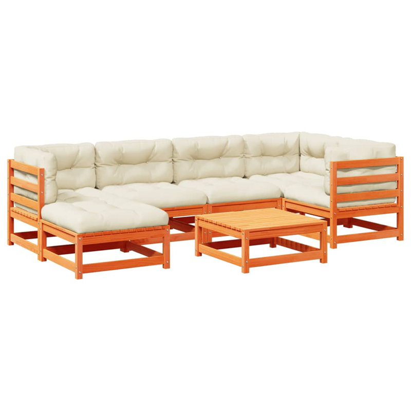 Ensemble de canapé de patio avec coussins 7 pièces Latitude Run®, Crème, crème, Wax Brown