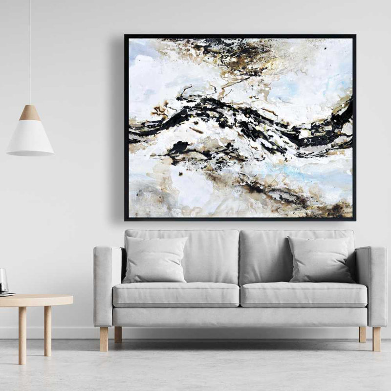 Abstract and Texturized Paint Splash - Grey Framed Canvas Art