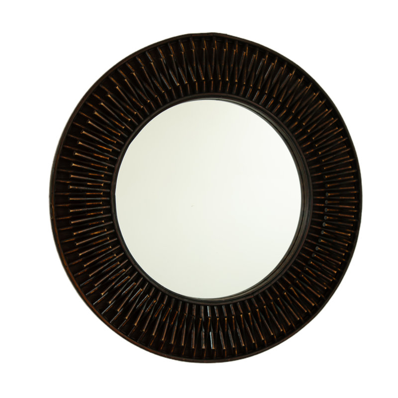 Miroir rond en bambou tissé à la main
