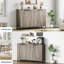 Armoire de rangement 55 po avec base en métal, 4 portes et tablettes - Unité de café en gris pour la cuisine, la salle à manger ou le salon-1438709007