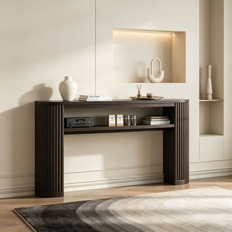 Console Table with Fluted Legs - Farmhouse Entryway Sofa Table, Espresso