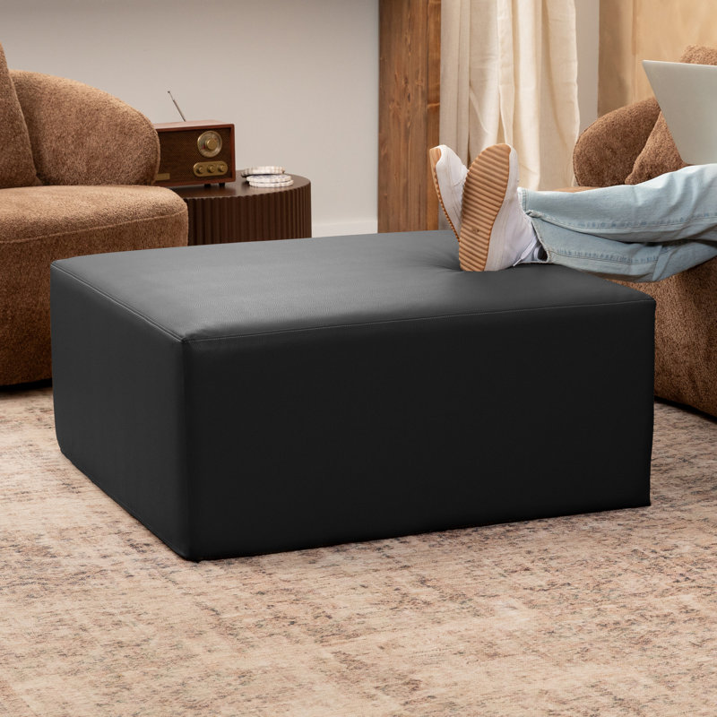 Jaxx Fairlie Couch Ottoman - Oversized Square Foam Coffee Table Ottoman, 36", Premium Faux Leather, Black Faux Leather