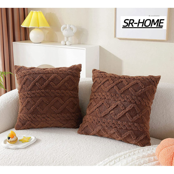 SR-HOME Striped Faux Leather/cotton Pillow Cover