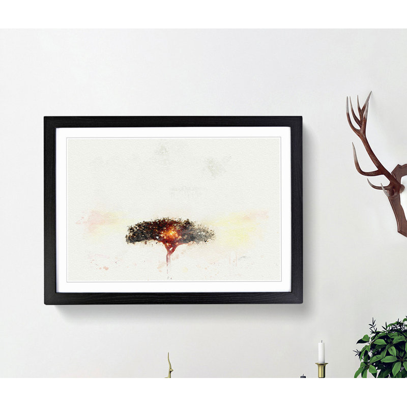 Lone Tree in the Serengeti in Tanzania in Abstract - Picture Frame Graphic Art Print, 50cm H x 76cm W x 2cm D, Black
