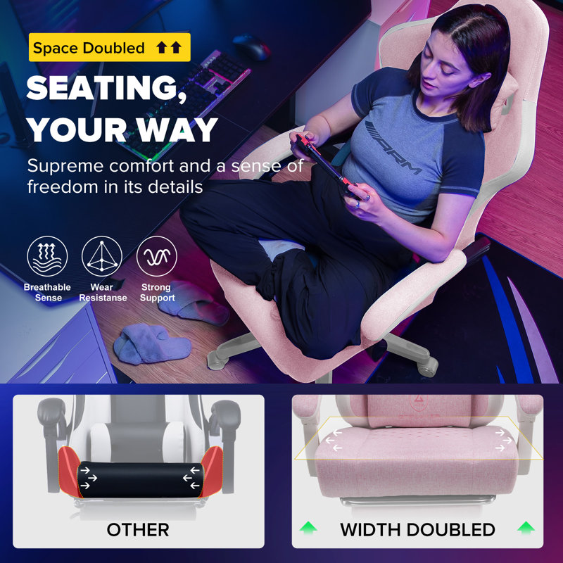 GTPLAYER Racing Chair, White/Pink