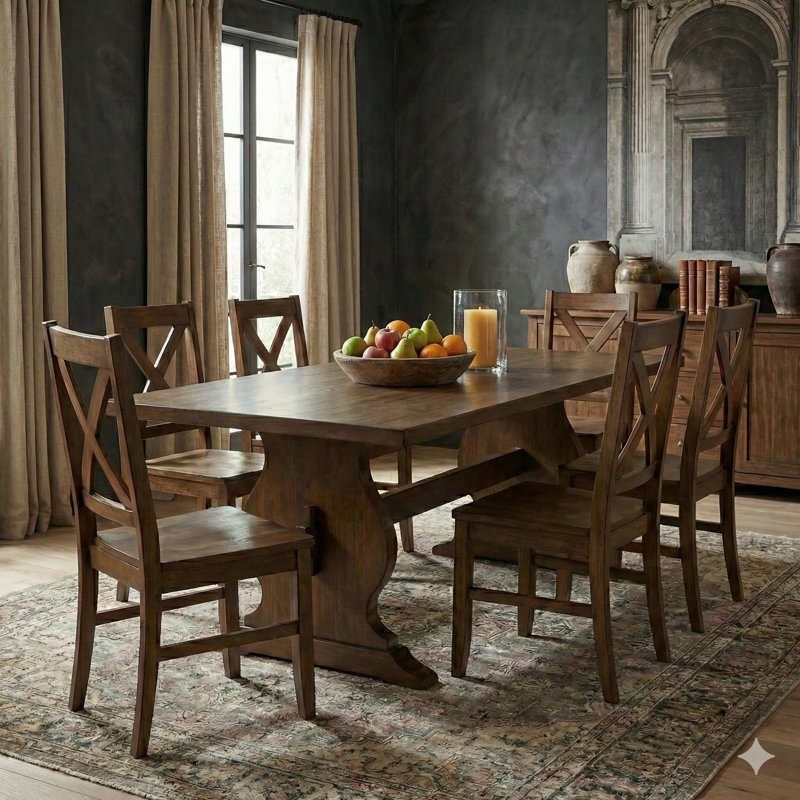 Ensemble de table de salle à manger 70,8 po Almeda, 7 pièces : table, 6 chaises, Brun