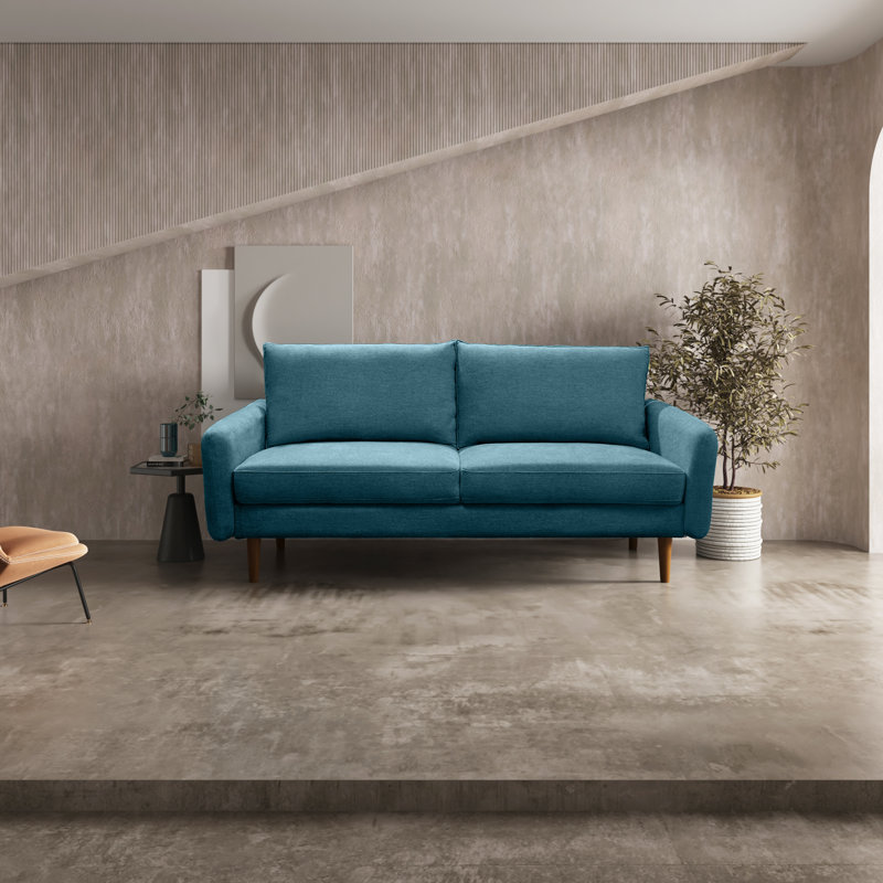 Daisha 70'' Round Arm Sofa, Blue Linen Blend