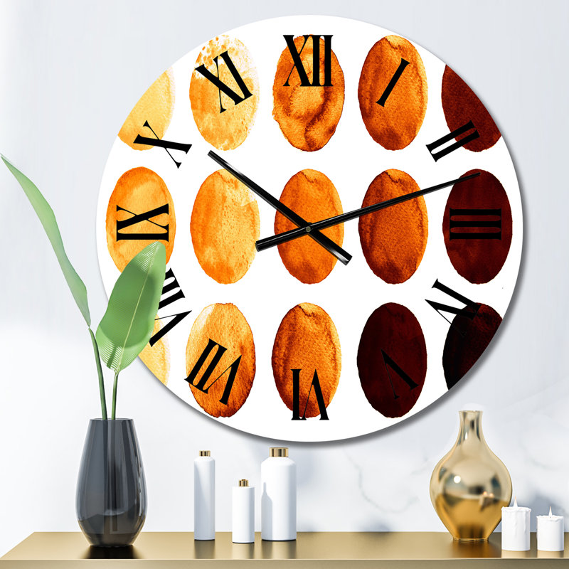 Neuf cercles dans des tons d'orange et de brun III - Horloge murale moderne, Surdimensionné