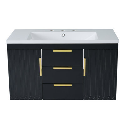Modern Wall Mounted Bathroom Vanity with Resin Sink, Floating Bathroom Storage Cabinet with 2 Drawers, Bathroom Cabinet