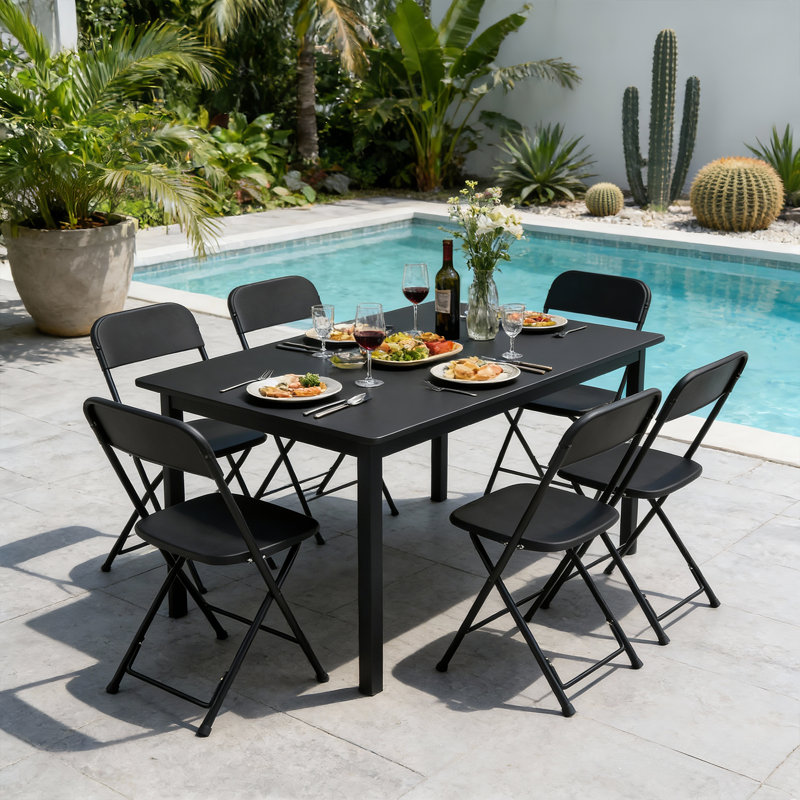 Plastic Stackable Folding Chairs, Patio Garden Wedding Party Event Dining Chairs for Indoor Outdoor, Black