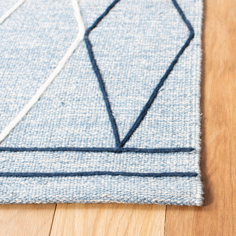 Irina Hand Woven Cotton/Wool Geometric Rug in Light Blue, Rectangle 6' x 9'