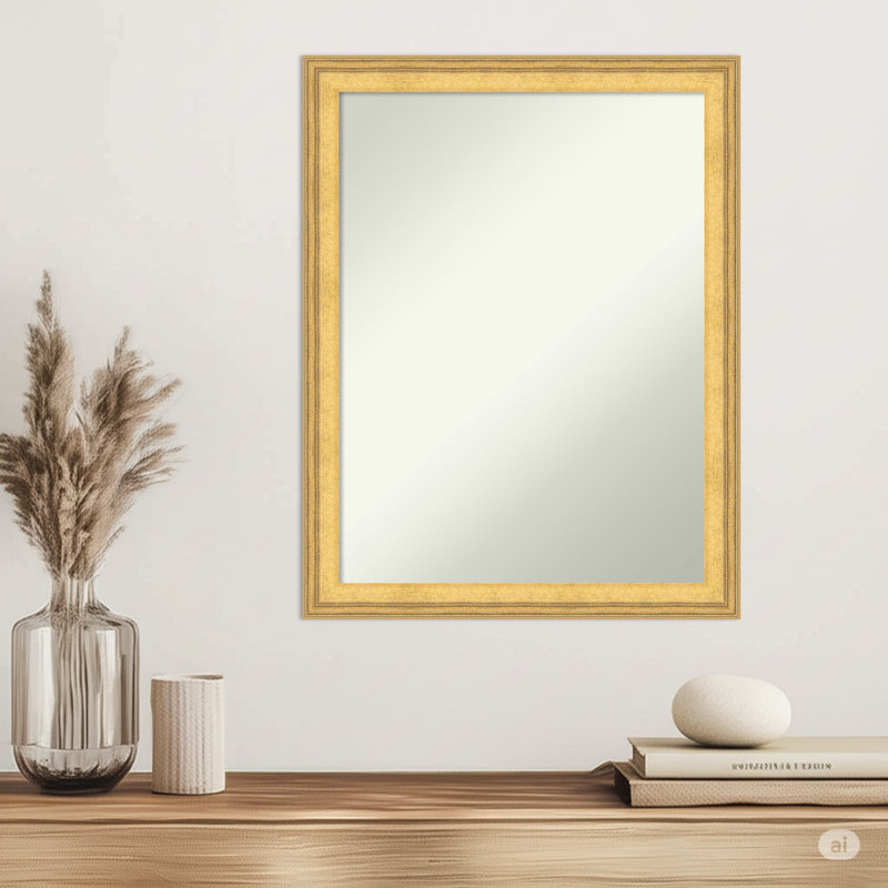 Owen Gold Non-Beveled Wood Framed Wall Mirror, 27"x 21"