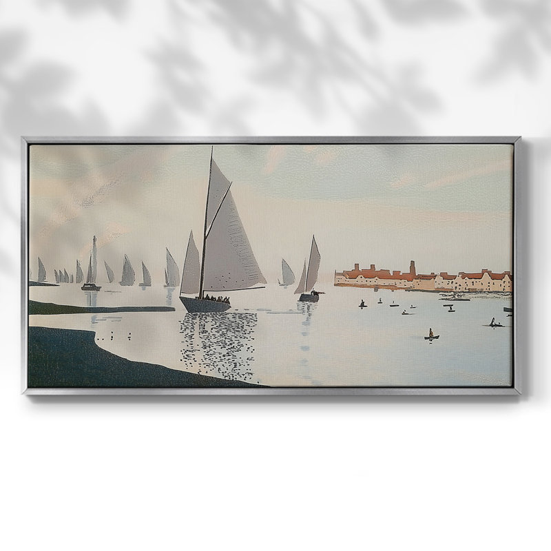 Nautical Series-CXCVI- Framed Gallery Wrapped Canvas -Ready to Hang, Silver, 17" H x 33" W