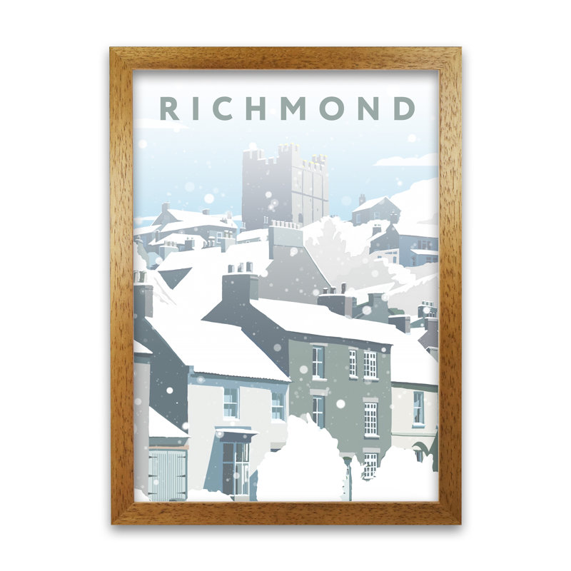 Richmond In Snow by Richard O'Neill - Single Picture Frame Print, 297 cm H x 21 cm W, Honey Oak