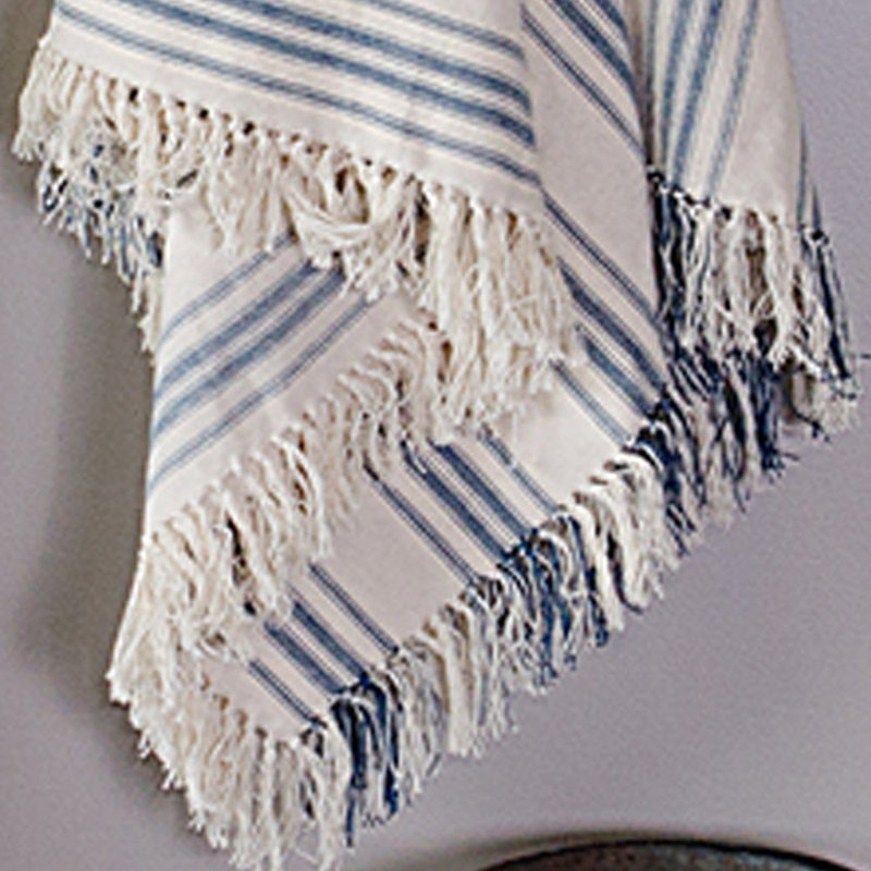 Jeté en coton 100%, Bleu / Crème