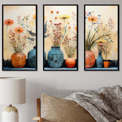 «Blue Floral Watercolor Pottery IV - Boho Pottery», art mural