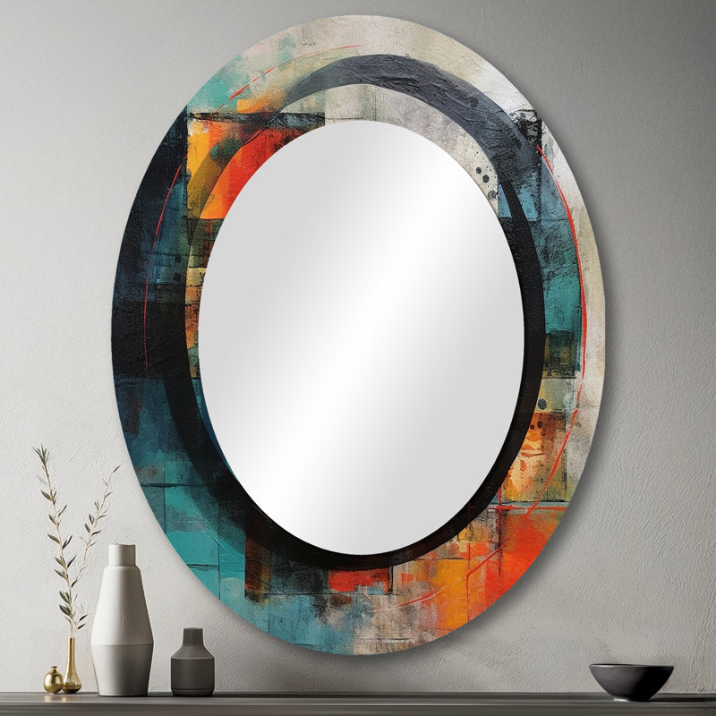 Geometric Serenity III - Abstract Oval Decorative Mirror On Metal, 43" x 33"
