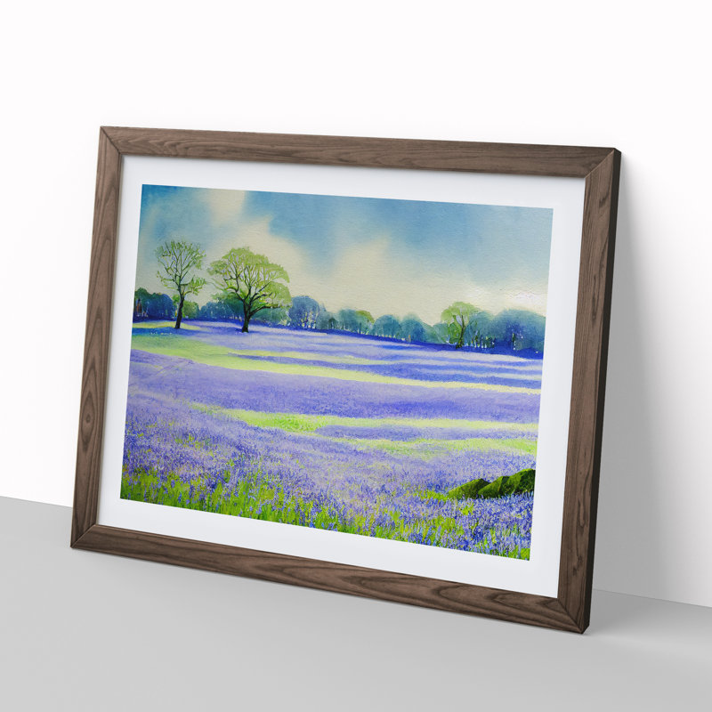 Bluebell Field In Watercolour Vol.6 - Single Picture Frame Painting, 46cm H x 64cm W x 2cm D, Walnut Framed
