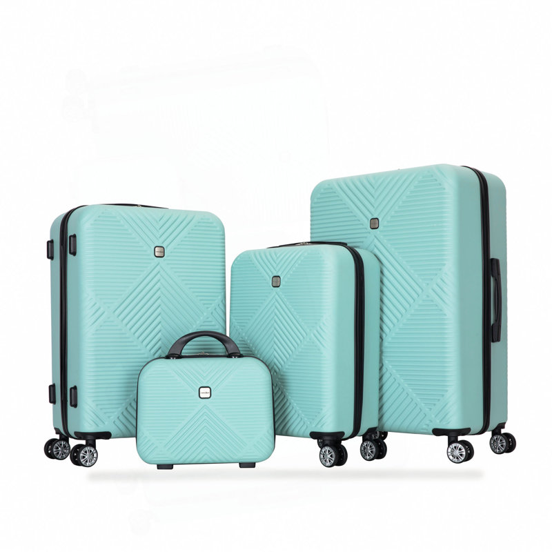 Valise légère 4 pièces en ABS, boîte de maquillage de 14 pouces, roues d'avions (14/20/24/28), Light Blue