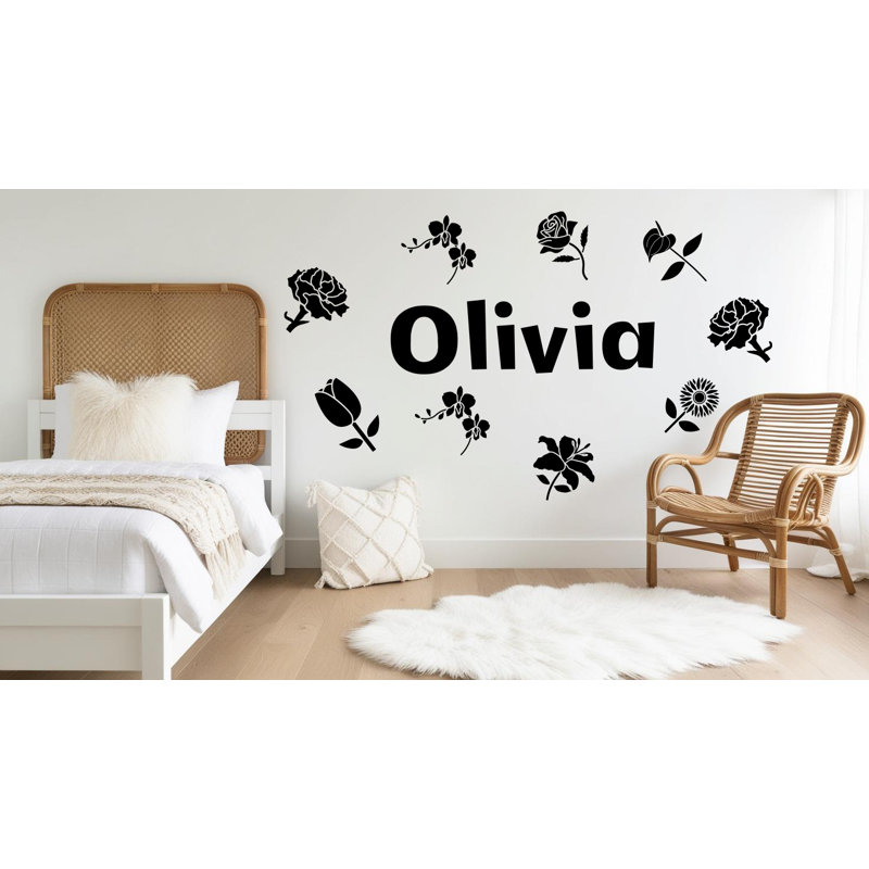 Autocollant mural personnalisé avec fleurs, autocollants muraux, décorations florales, H 14 po x l 24 po, Brun