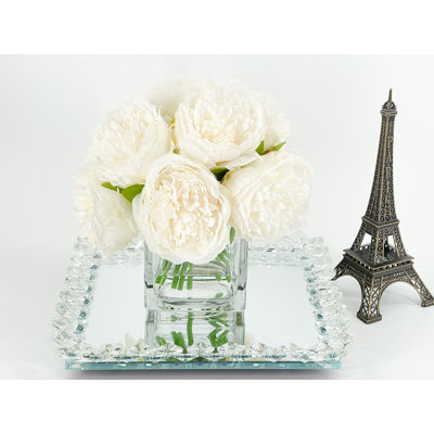 Large White Rose Peony Arrangement, Artificial Faux Centerpiece