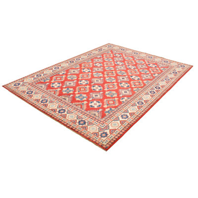 Tapis unique en laine noué à la main rouge Gazni des années 2010 de 8 pi 10 po x 11 pi 11 po Qaiden