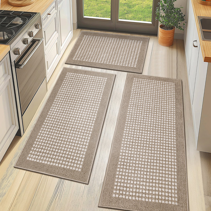 Tapis de cuisine antidérapant lavable à la machine, Beige