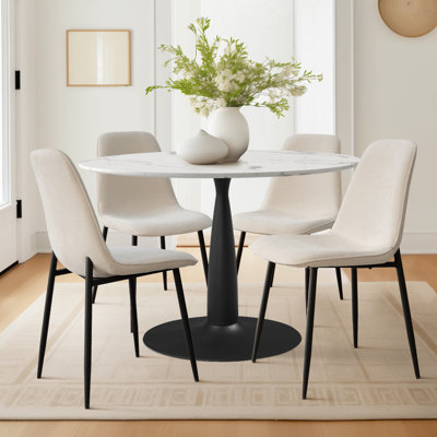 Leong 4-Person Dining Set with 40" W Round Table and Upholstered Chenille Chairs 