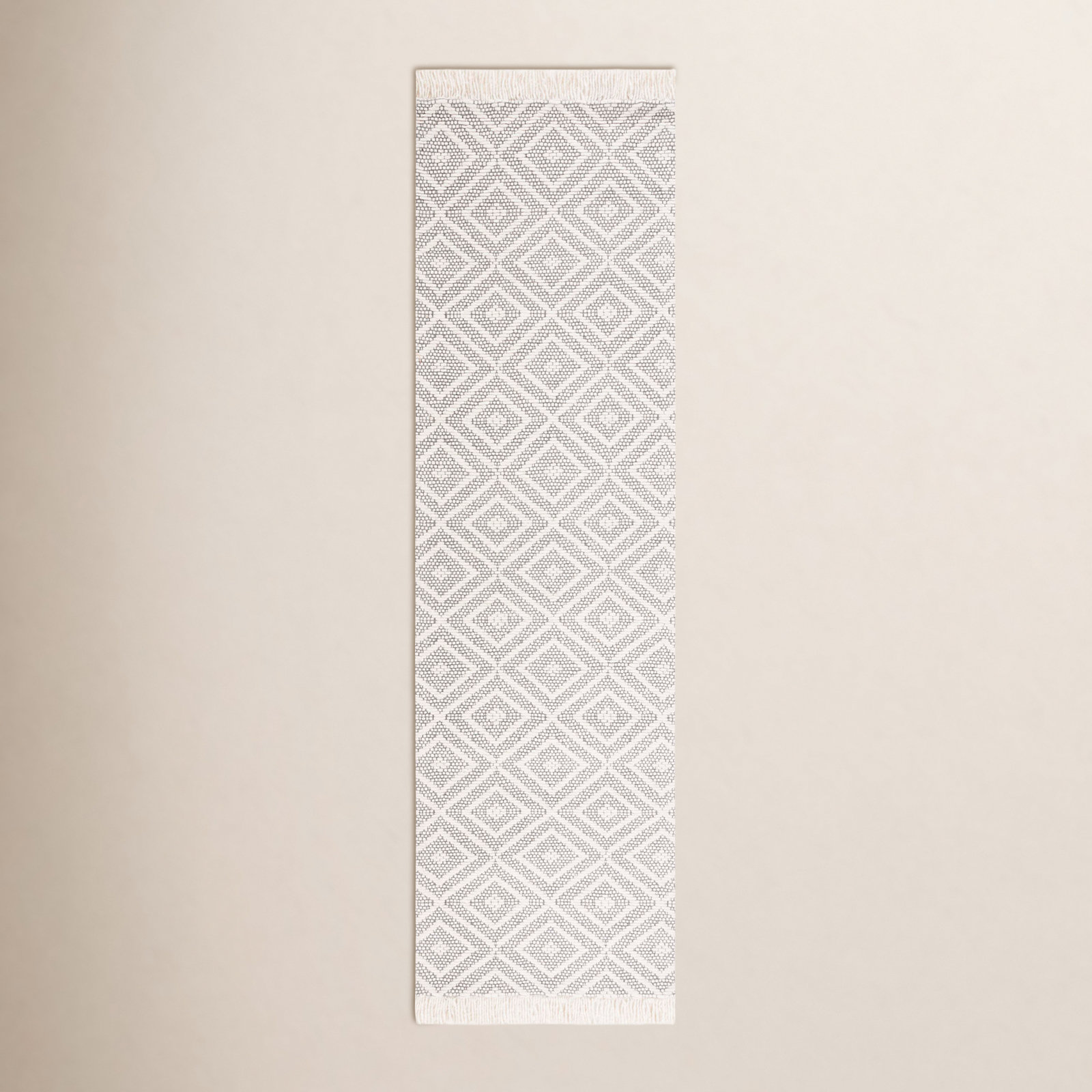 Pompano Ivory Grey Hand-Woven Geometric Rug, Runner 2' 3" x 8'
