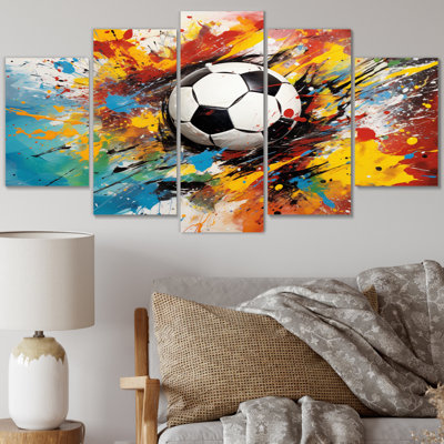 Ballon de soccer Abstraction - décoration murale sport - 5 panneaux