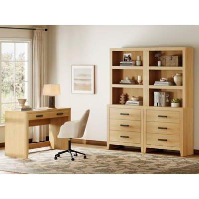 2 Piece Farmhouse Office Set With 47" Executive Desk & Storage Bookcases, Home Office Furniture Set With Power Outlet And Drawer Storage