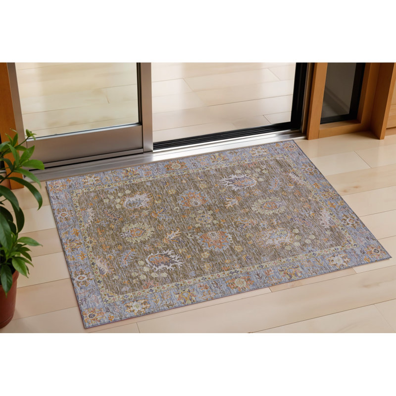 Tapis intérieur lavable floral 3 pi x 5 pi brun et lavande
