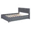 Grand lit plateforme tapissier avec tête de lit à motif brique, avec lit gigogne de taille XL et 2 tiroirs, tissu en lin-1061109645