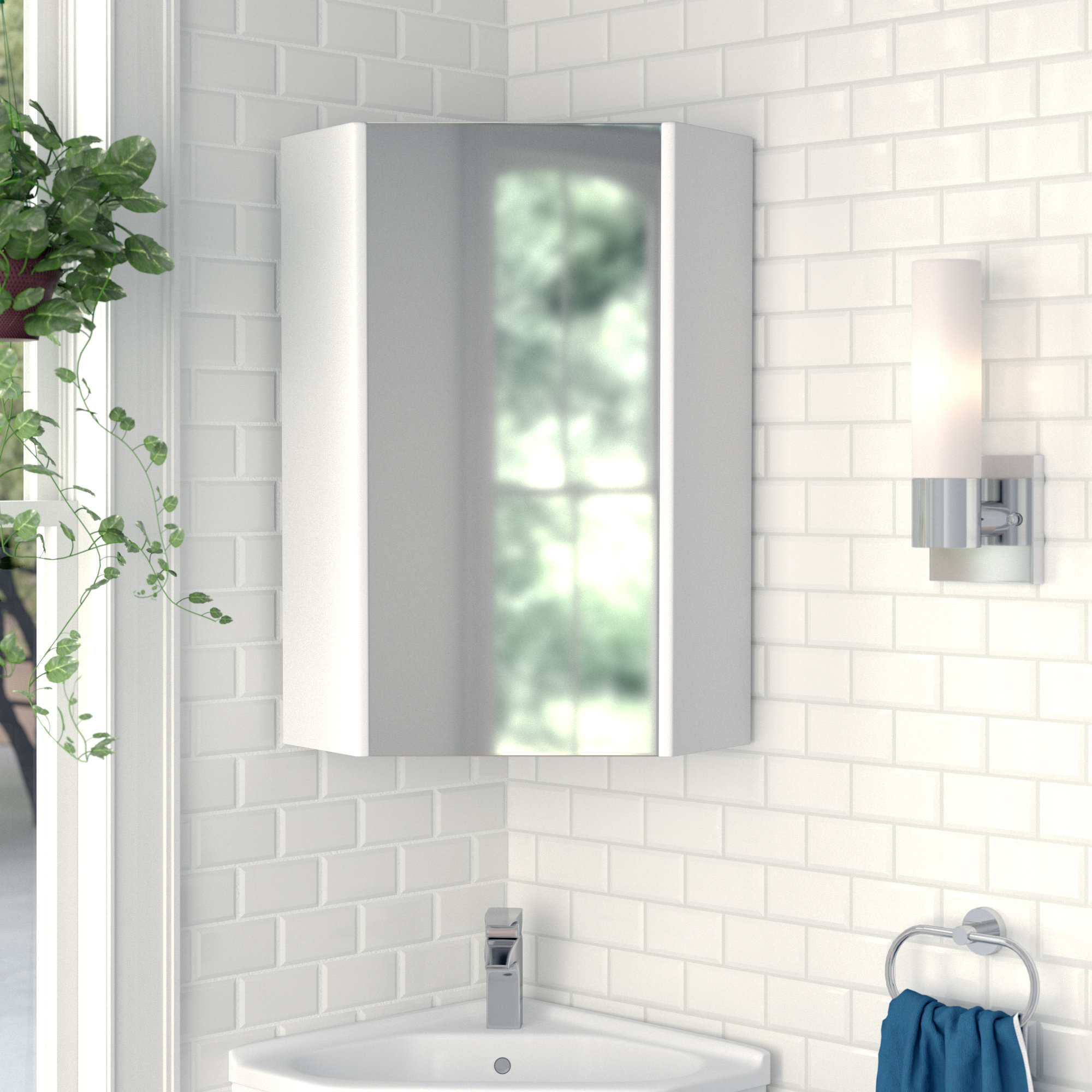 Jorren 14 W 23.5 H Corner Medicine Cabinet Mirror 2 Fixed