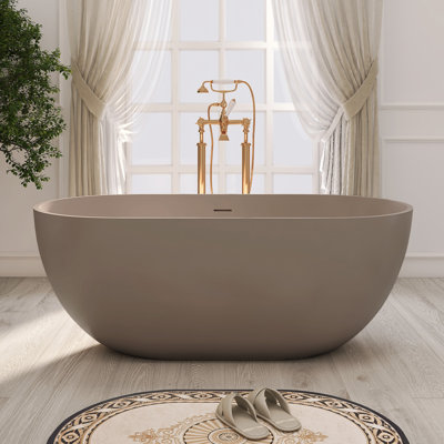 59'' X 29'' Freestanding Soaking Solid Surface Bathtub(Grey-Coffee)