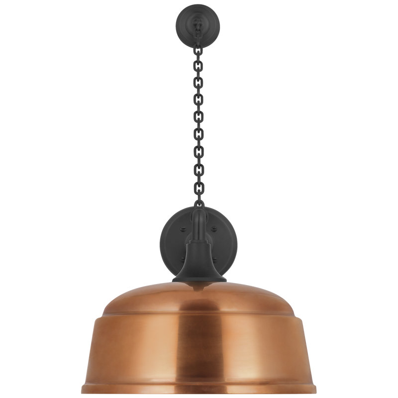 Thomas O'Brien, "Academy 17.5" Anchored Mack Barn Light in Matte Black with 16" Soft Copper Rockhouse Shade, Copper