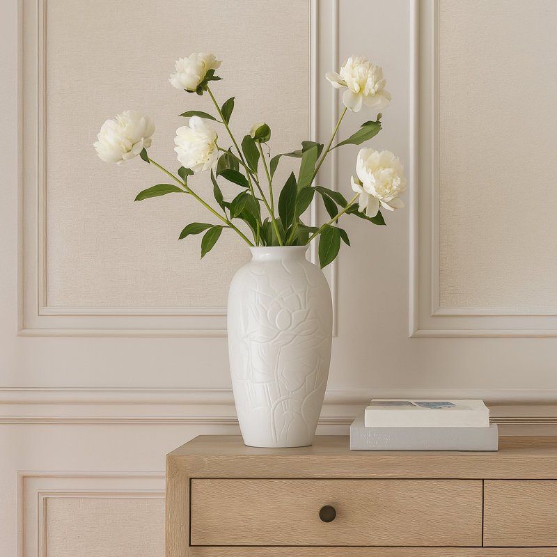 Vase de table en céramique Lotus blanc 17 po