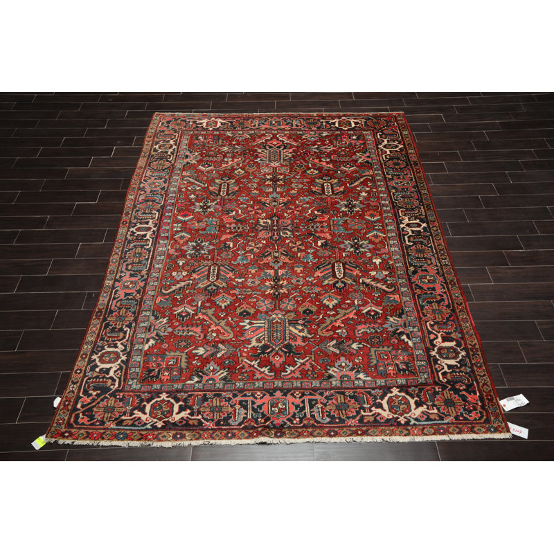 Tapis de zone en laine rouge 7 pi x 10 pi à main one-of-kind noué la orangy Stetsonville