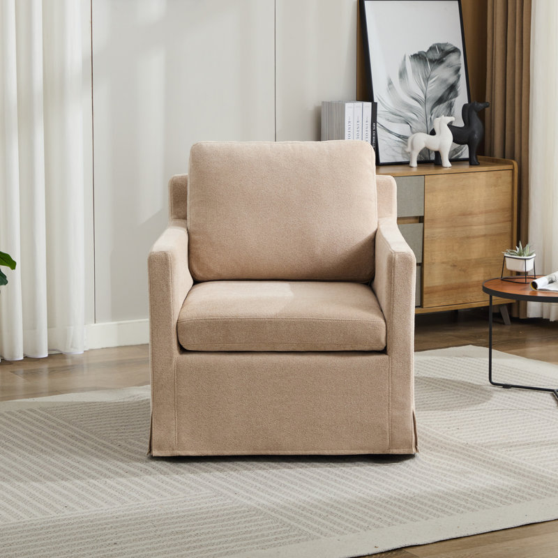 Slipcovered Swivel Accent Chair (Set of 2), Wheat Polyester