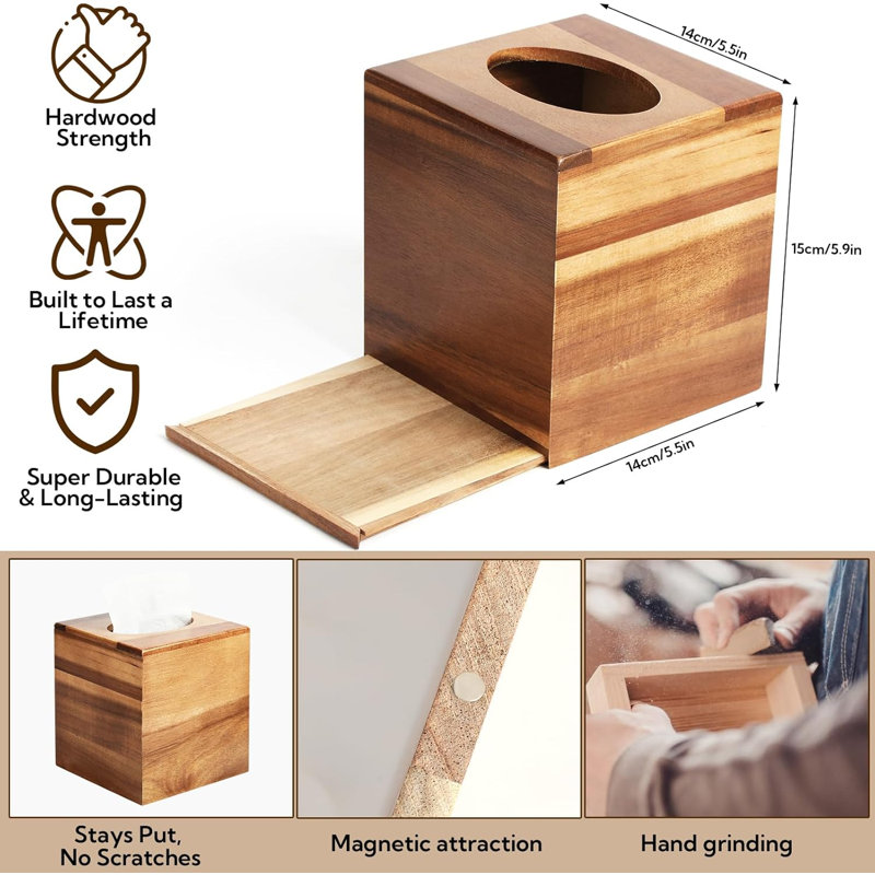 2 Pack Wooden Tissue Box Cover Square