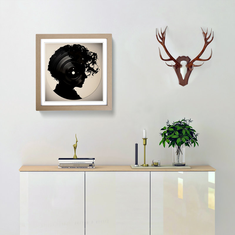 Vinyl Record Silhouette - Framed Print, Oak