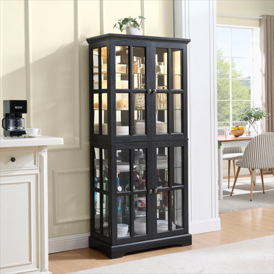 Curio Display Cabinet, Antique Display Cabinet with Glass Doors Adjustable Shelves for Collectibles Four Door Design Vintage Showcase for Home or Offi