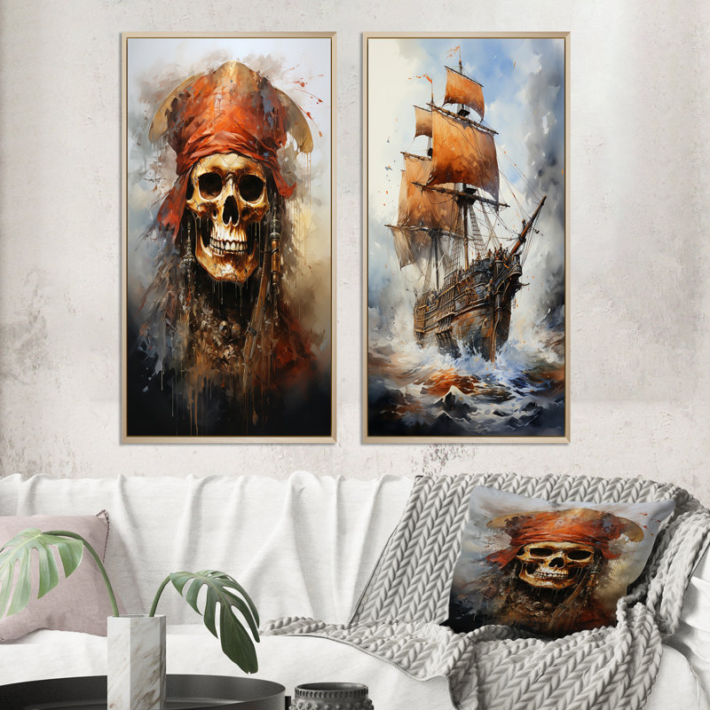 «Pirate Jolly Roger», 2 pièces, H 24 po x l 20 po, Encadrement brun