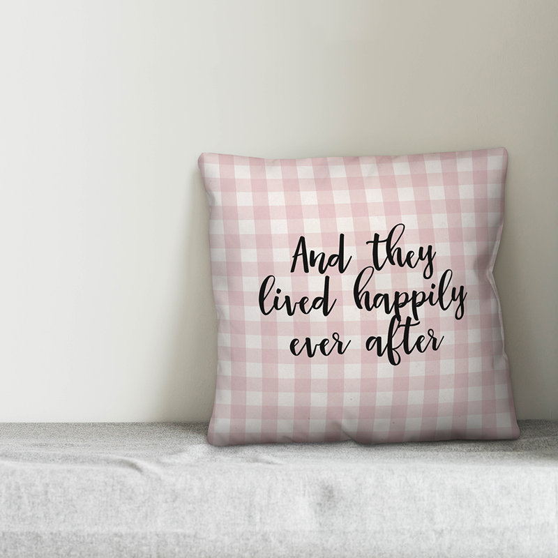 Coussin And And Lived Happily Ever After Plaid, Coussin décoratif, Rose / Noir