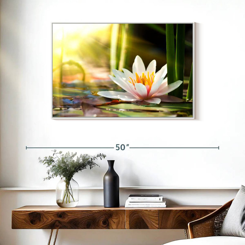Nénuphar ensoleillé, Cadre flottant blanc, 37 po x 25 po