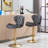 Set Of 2  Bar Stools,With Chrome Footrest And Base Swivel Height Adjustable Mechanical Lifting Velvet + Golden Leg Simple Bar Stool-Gray-117042366-117042362