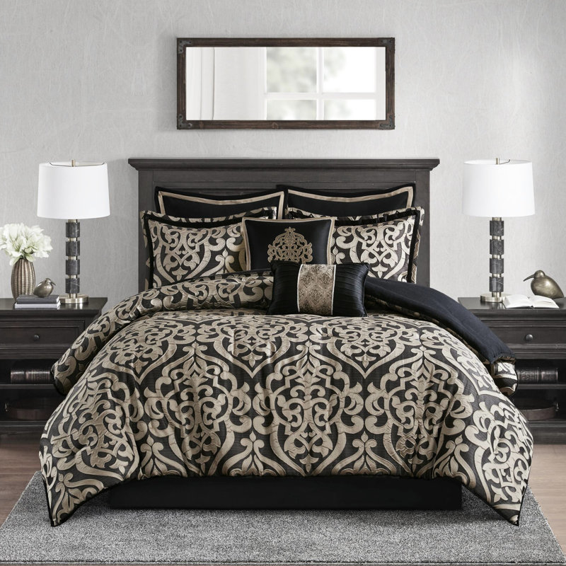 Édredon grand 8 pièces avec tissage, coussins brodés, rembourrage, lavable à la machine, fer à vapeur pour les plis toute l'année