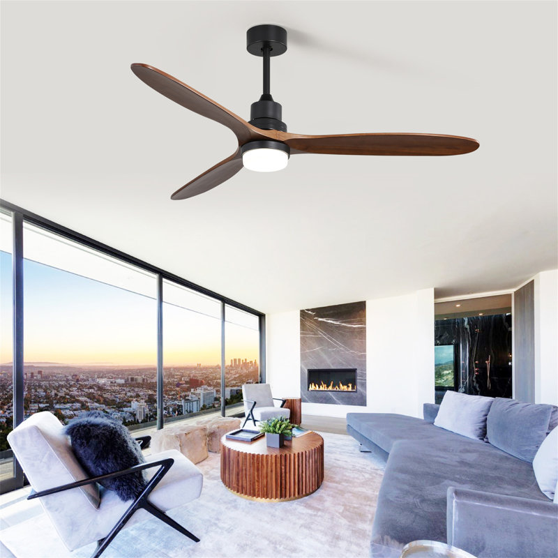 Ventilateur de plafond 60 pouces avec 3 lumières et 3 pales en bois massif