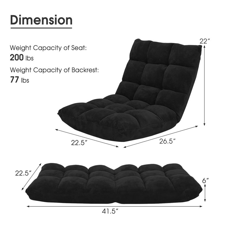 Folding Floor Chair with Back Support, Black