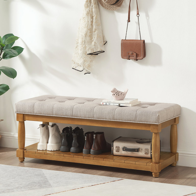 Banc rembourré avec tablette de rangement, Linen, Linen